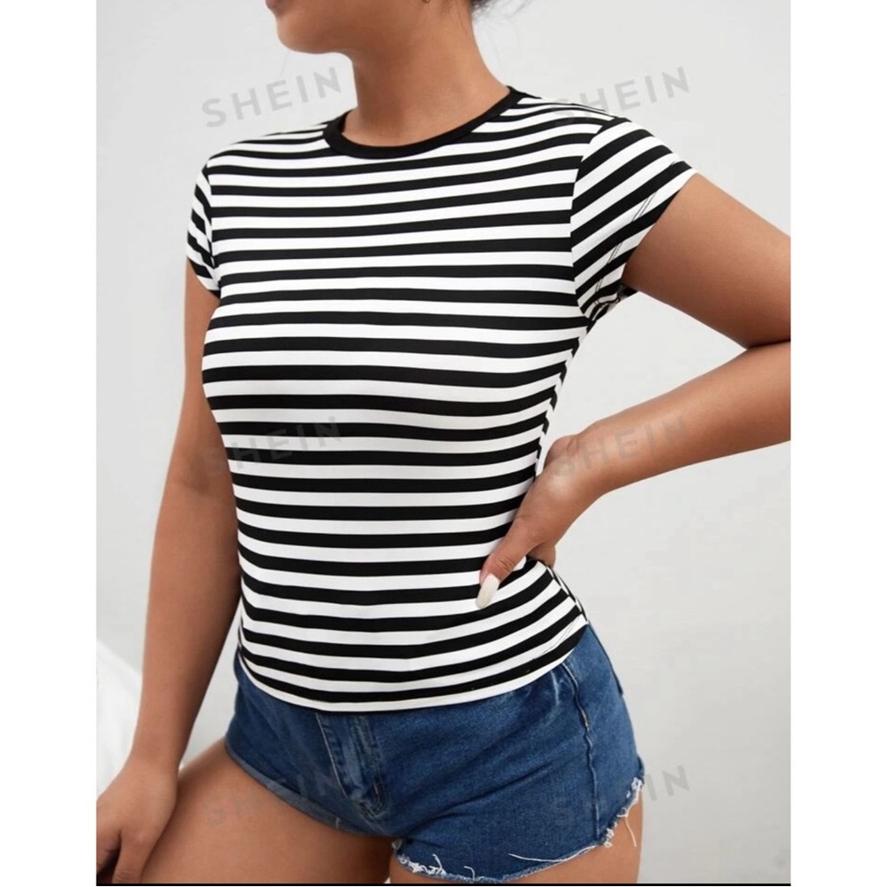 Black & White Striped Short Sleeve Tee NWT!